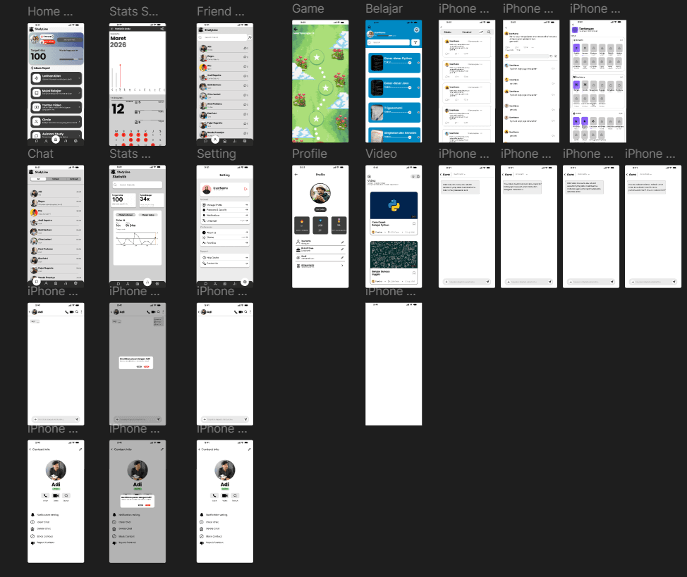 Screenshot antarmuka dan preview proyek StudyLine — Learning Platform UI/UX Design